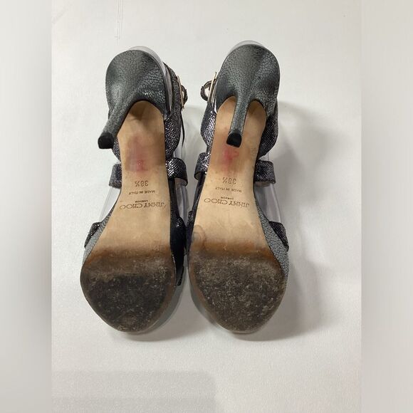 Jimmy Choo Vamp Metallic Silver & Black Platform Heel Sandals Size EU 38.5 - Picture 11 of 14